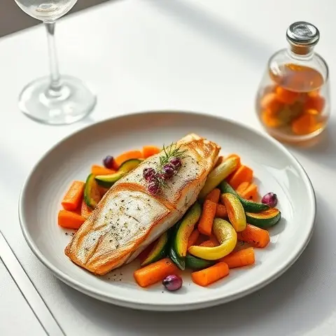 Rose-Scented Baked Mackerel with Warm Carrot & Zucchini