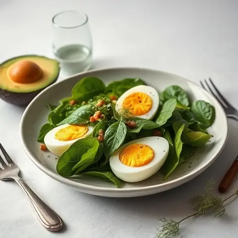 Avocado, Spinach & Soft-Boiled Egg Salad with Dill