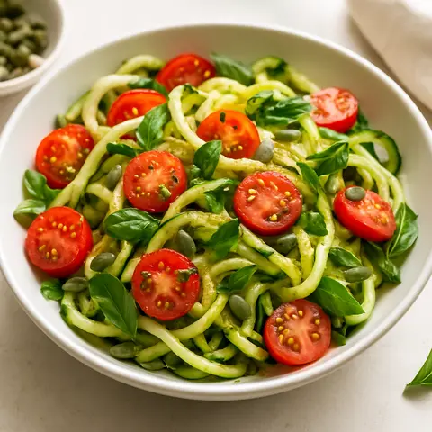 Lemon-Basil Zoodle Salad with Cherry Tomatoes