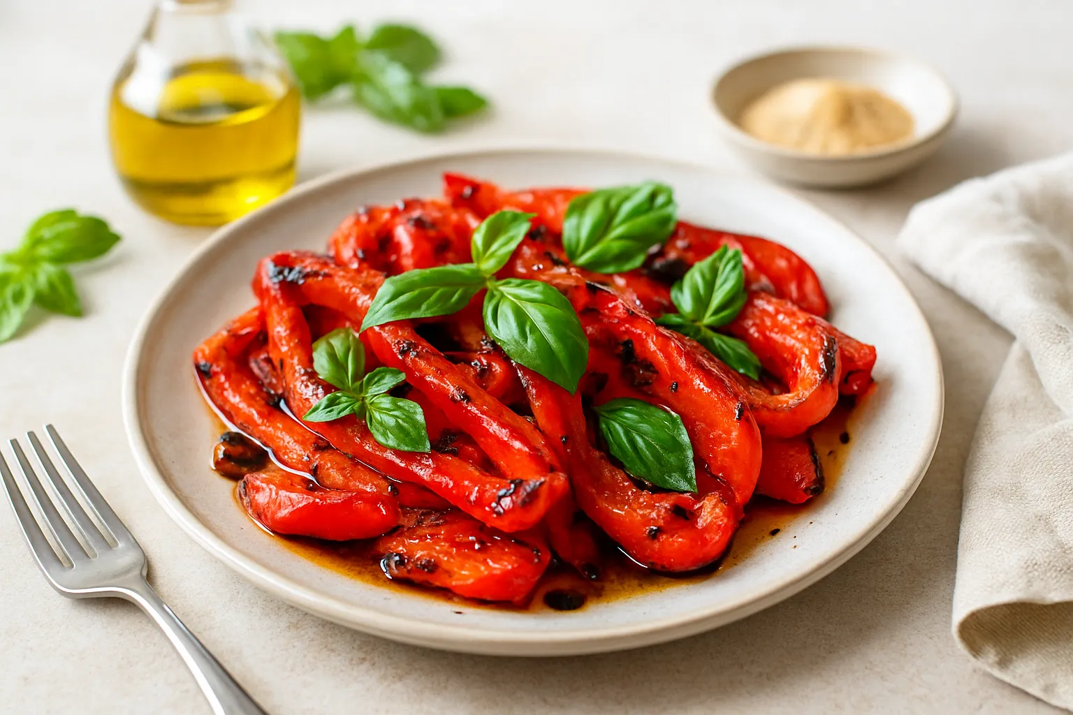 Roasted Bell Peppers with Basil