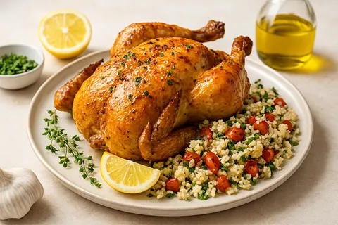 Lemon-Thyme Roast Chicken with Cauliflower Tabbouleh