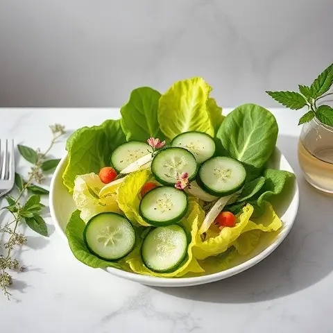 Fresh Lettuce, Cucumber, and Fennel Salad with Olive Oil
