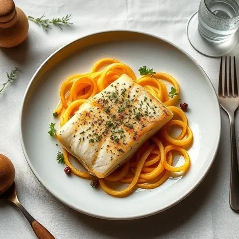 Clove-Infused Baked Sea Bream with Warm Parsnip Ribbons