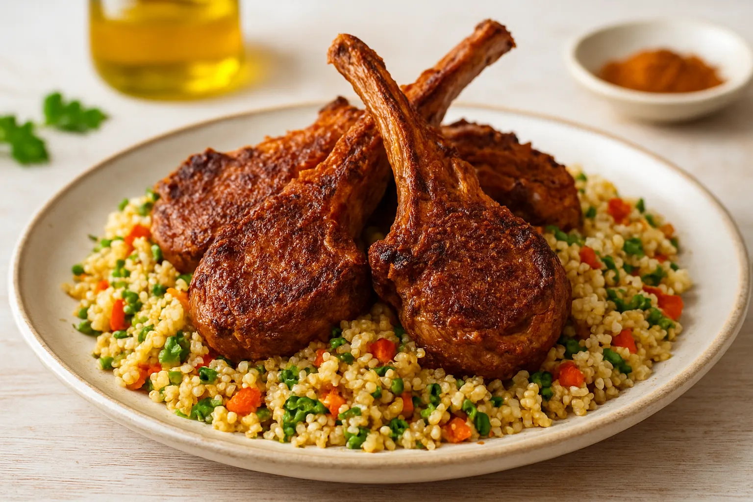 Moroccan-Spiced Lamb Chops with Cauli-Couscous