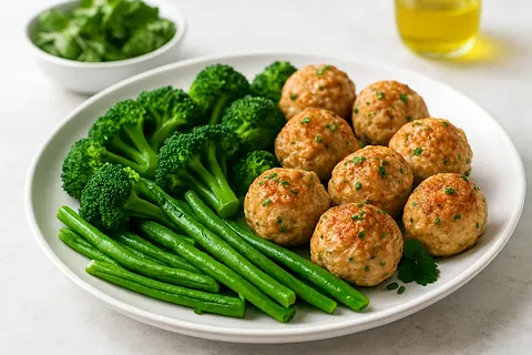 Quick-Cooked Turkey Meatballs with Steamed Greens