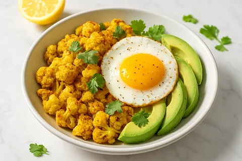 Turmeric-Cauliflower Breakfast Bowl with Fried Egg