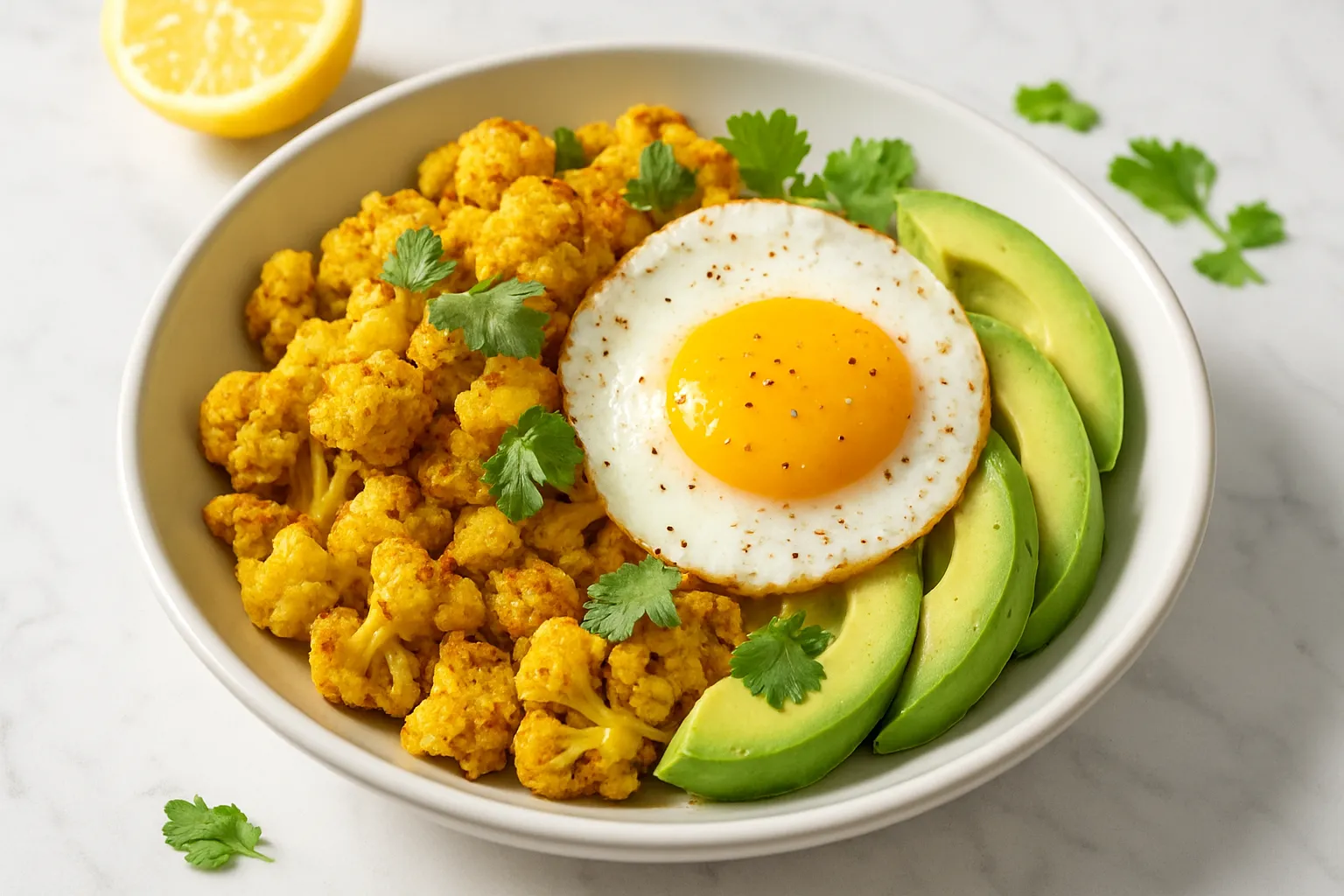 Turmeric-Cauliflower Breakfast Bowl with Fried Egg