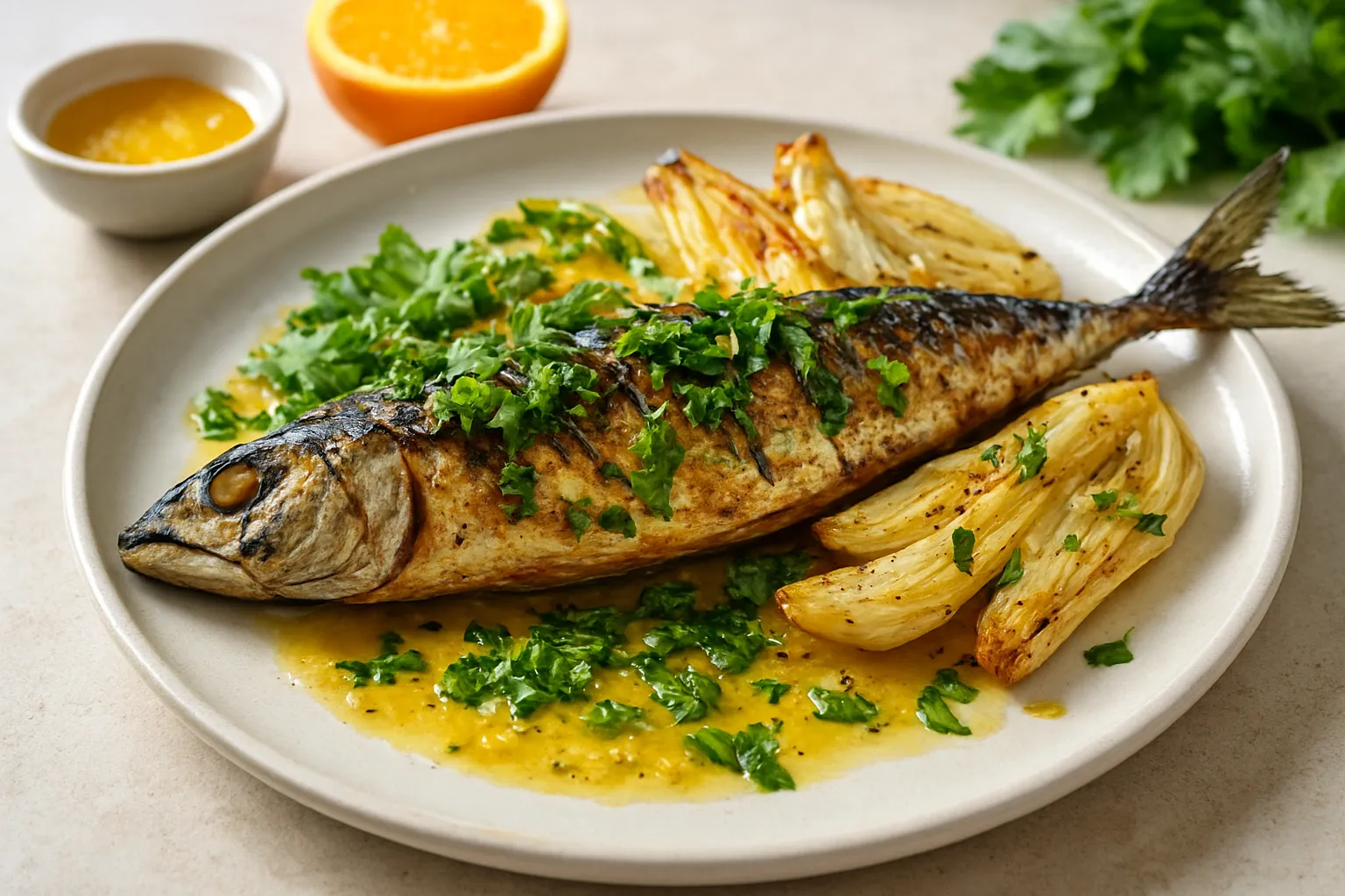 Coriander‑Citrus Grilled Mackerel with Roast Fennel