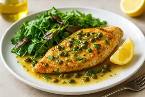Lemon-Basil Chicken Piccata with Fresh Salad