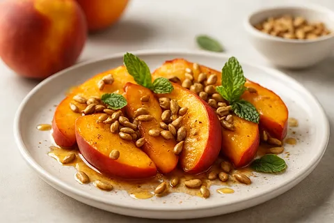 Fresh Peach Slices with Toasted Sunflower Seeds