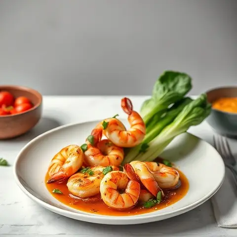 Grilled Shrimp with Bok Choy & Sesame-Free Ginger Sauce