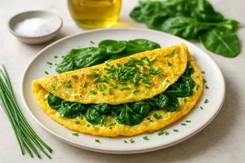 Herb Omelet with Fresh Chives and Tender Spinach