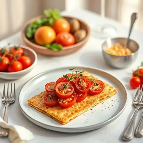 Crisped Chickpea Flour Socca Squares with Herbed Tomato
