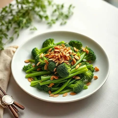 Steamed Broccolini with Toasted Sunflower Seeds