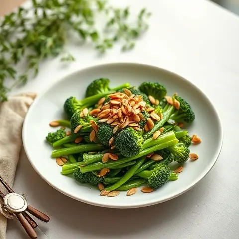 Steamed Broccolini with Toasted Sunflower Seeds
