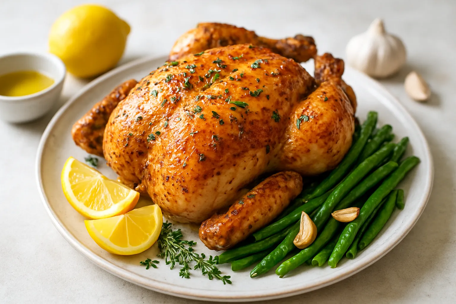 Lemon-Thyme Roast Chicken with Garlic Green Beans