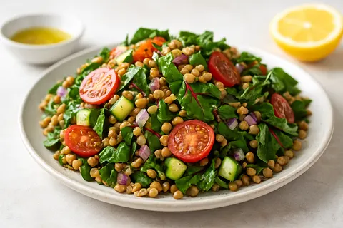 Warm Lentil Sprout & Beet Greens Salad
