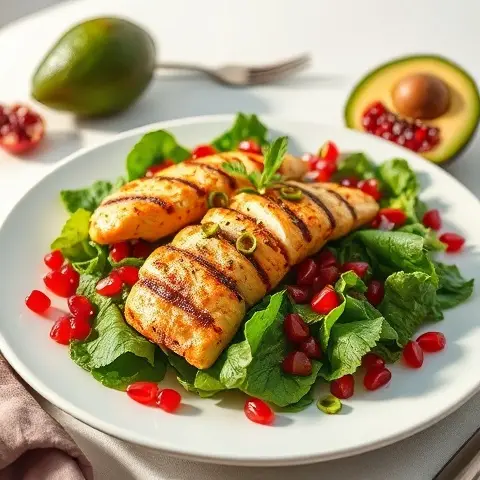 Zesty Pomegranate-Avocado & Grilled Chicken Salad