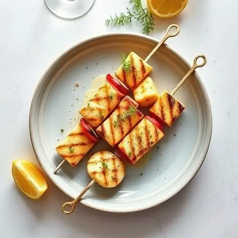 Garlicky Grilled Halloumi-Style Skewers with Lemon