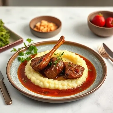 Clove & Star-Anise Braised Turkey Shanks with Cauliflower Purée