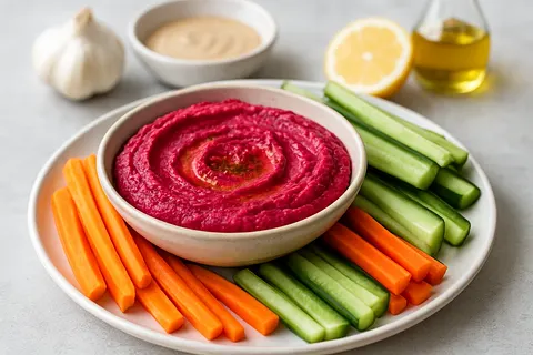 Nutritious Roasted Beet Hummus Alternative with Crudités