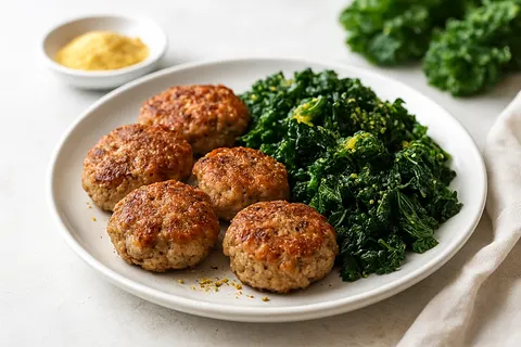 Turkey Breakfast Sausage Patties with Sautéed Kale