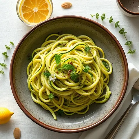 Lemon-Herb Zucchini Noodles with Toasted Almond Pesto