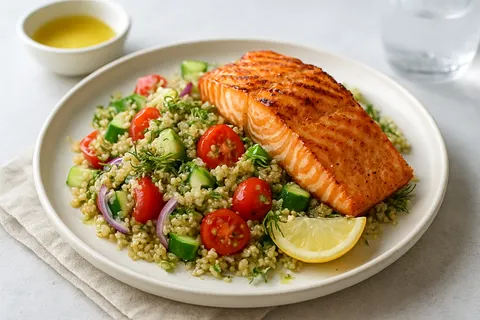 Grilled Salmon & Quinoa Salad with Lemon-Dill Vinaigrette