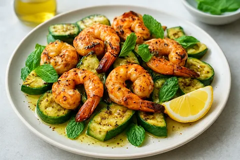Clove-Laced Grilled Shrimp with Minted Zucchini