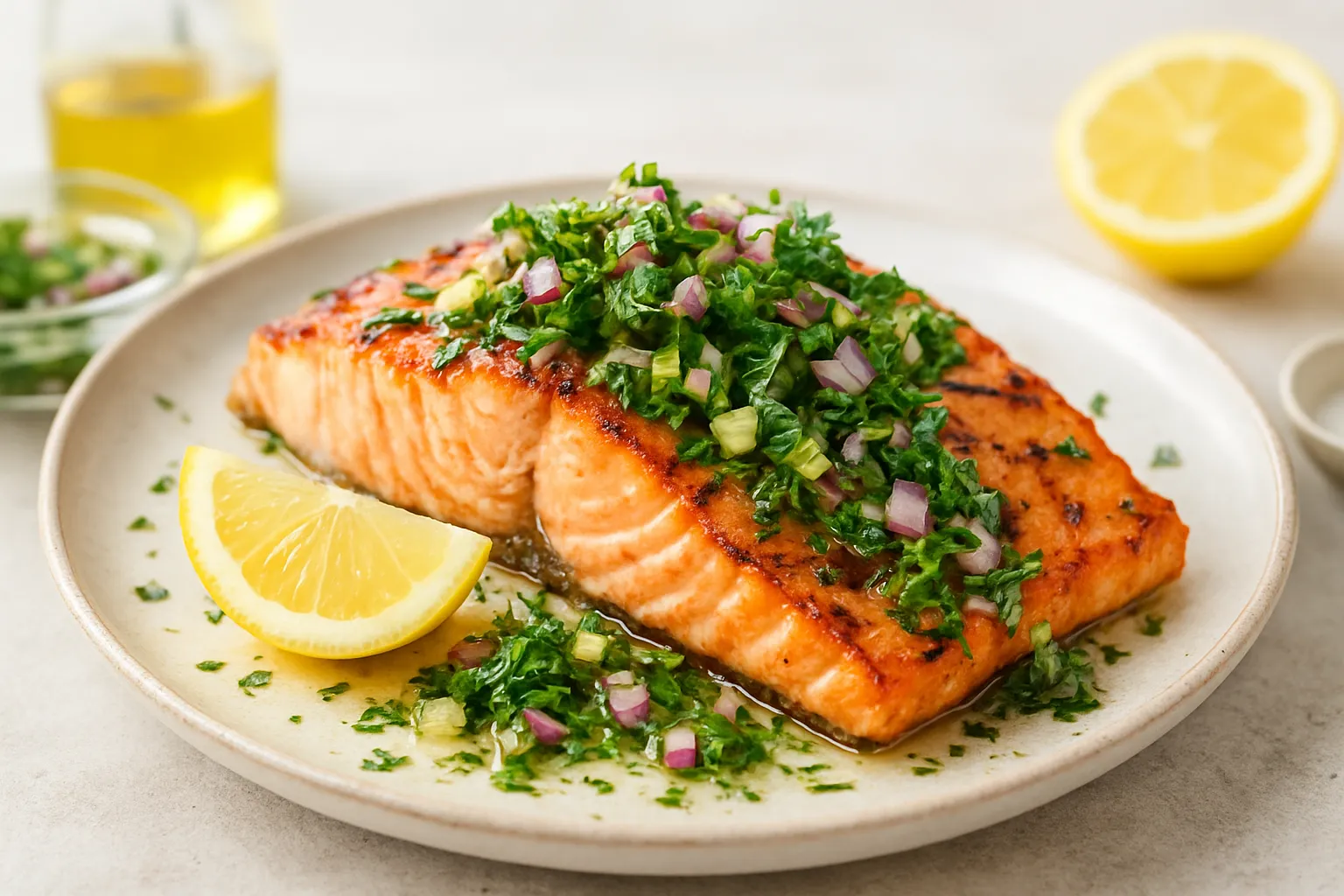 Grilled Salmon with Lemon‑Herb Salsa