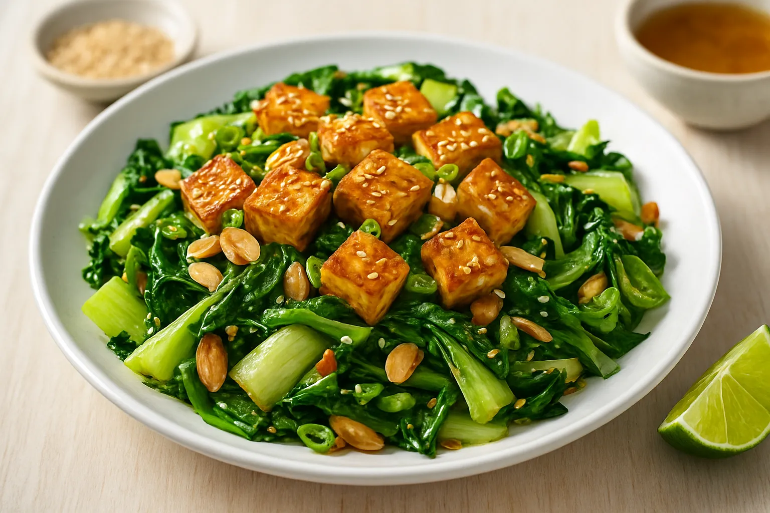Sesame-Ginger Tofu & Bok Choy Salad with Almonds