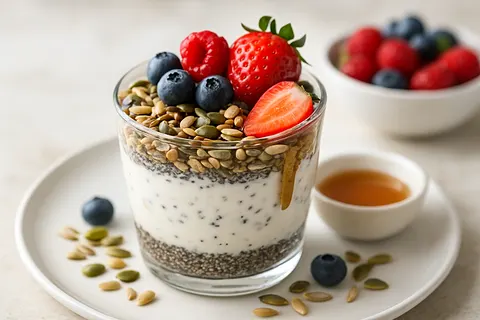Nutritious Almond Yogurt Parfait with Toasted Seeds