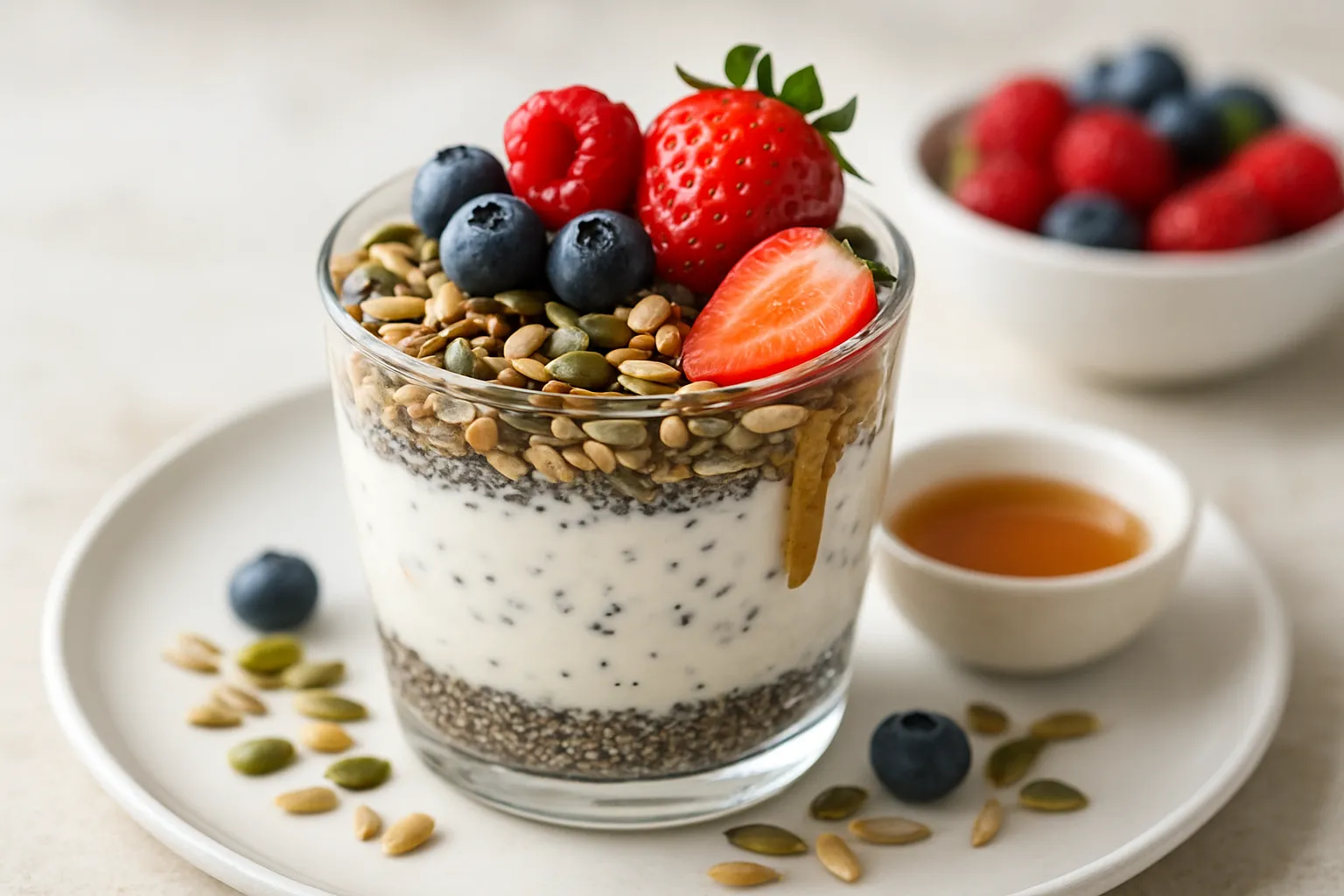 Nutritious Almond Yogurt Parfait with Toasted Seeds