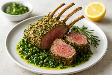 Herb-Crusted Rack of Lamb with Parsley Salsa Verde