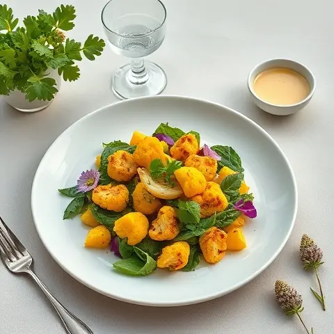 Roasted Cauliflower, Turmeric & Cilantro Salad with Tahini