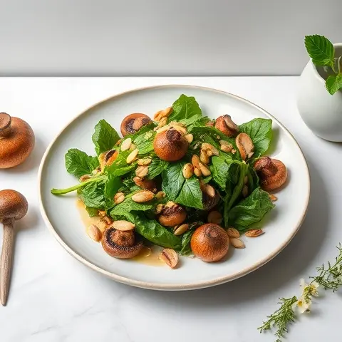 Hearty Mushroom & Baby Kale Salad with Toasted Sunflower Seeds