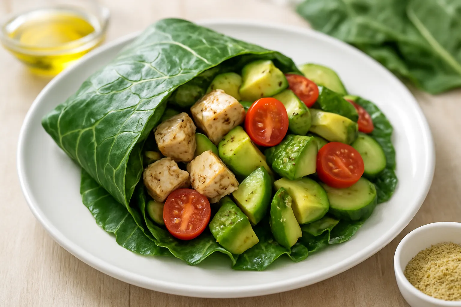 Collard Green Wrap Salad with Herbed Chicken & Avocado