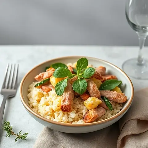 Turkey-Cauliflower Rice Bowl with Spinach and Olive Oil