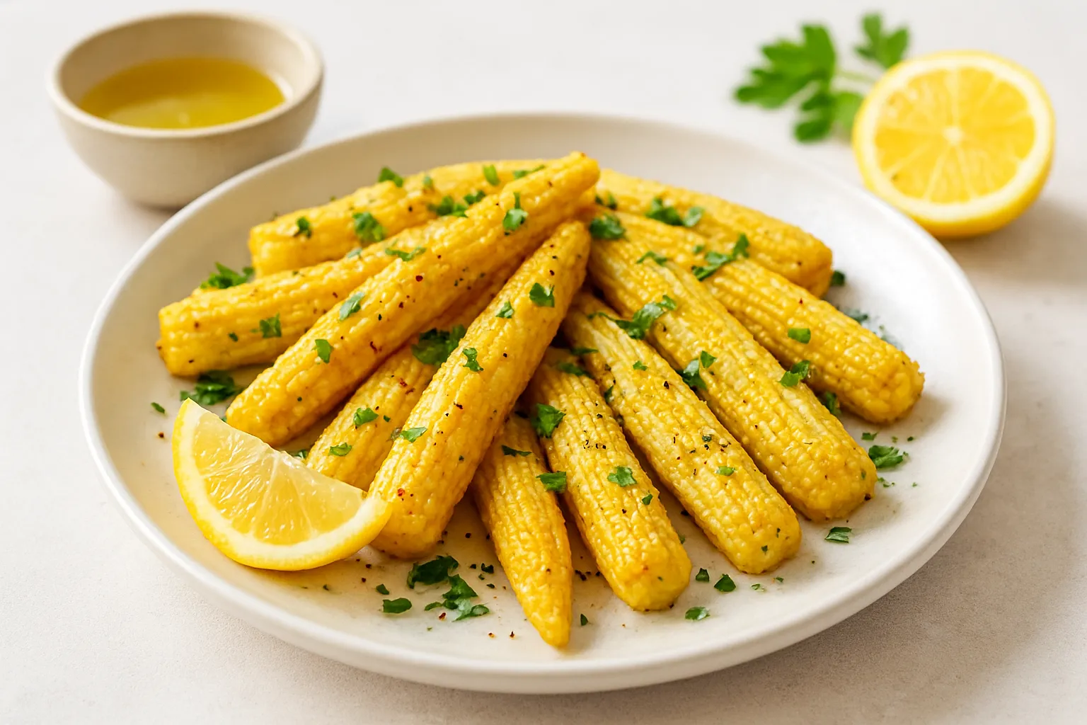 Lemon-Garlic Roasted Baby Corn