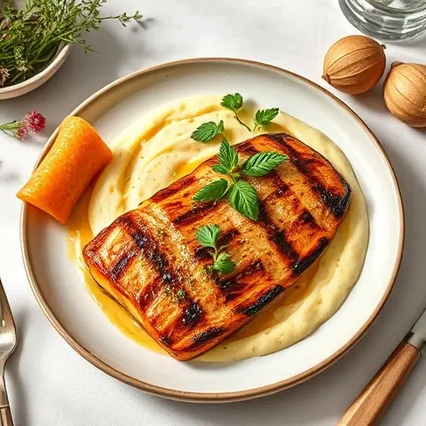 Rosewater-Glazed Grilled Mahi-Mahi with Minted Parsnip Purée