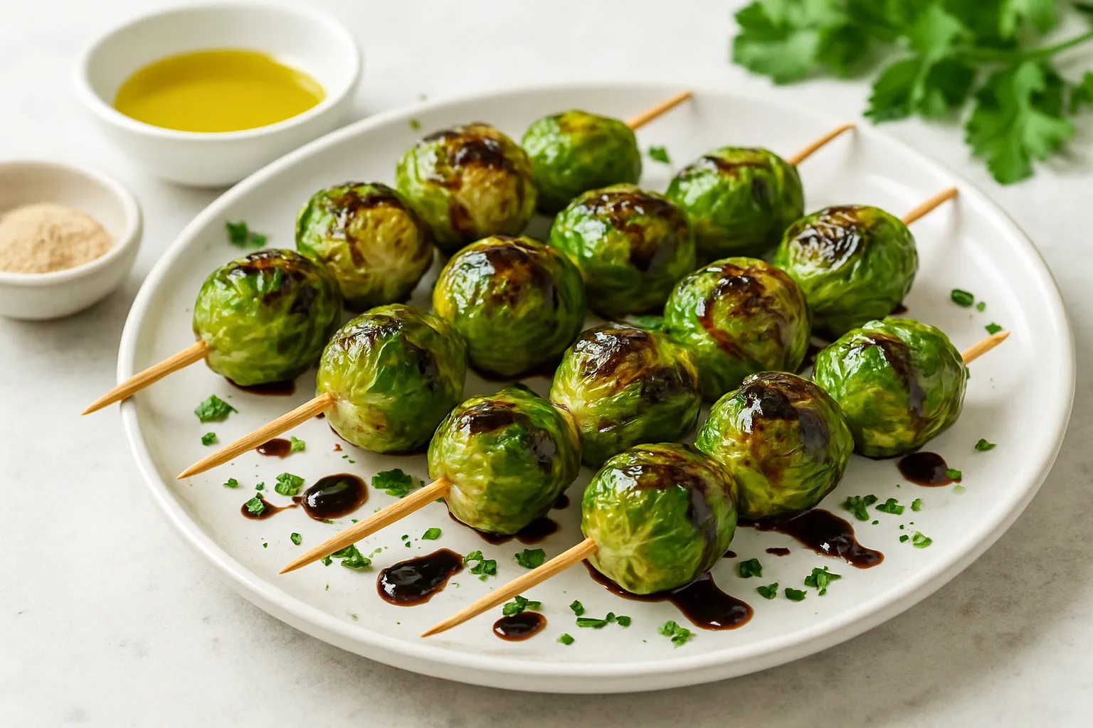 Roasted Brussels Sprout Skewers with Balsamic Drizzle