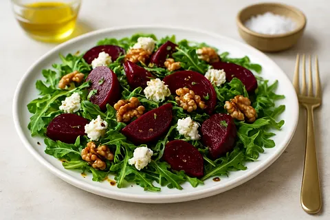 Detoxifying Beetroot, Arugula & Goat Cheese Salad with Walnuts