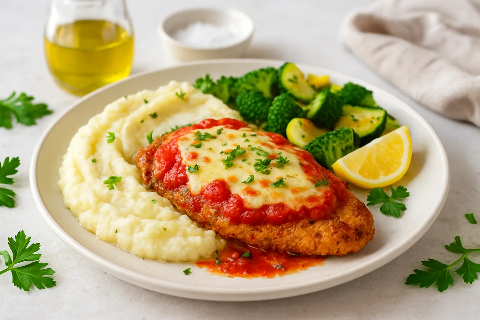 Keto Chicken Parmesan with Cauliflower Mash