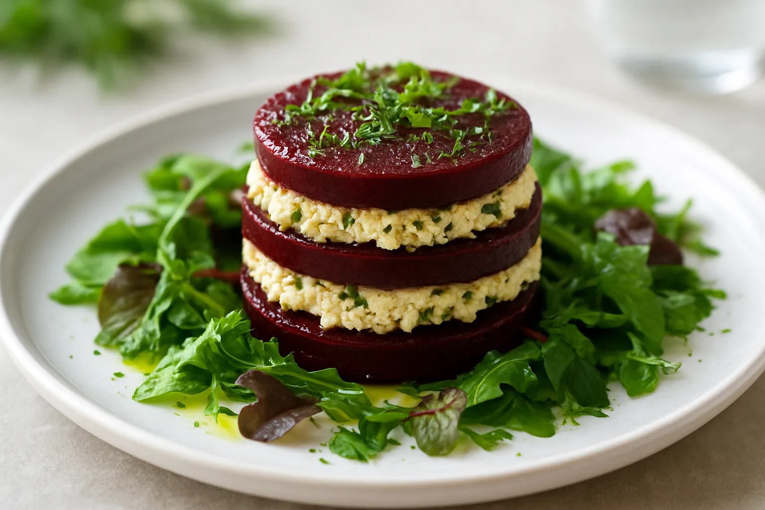 Beetroot and Goat-Style Almond Cheese Stack