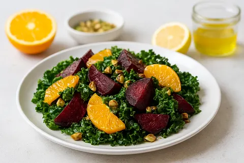 Roasted Beet, Kale & Pistachio Salad with Citrus