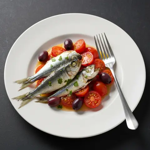 Mediterranean Sardines with Warm Tomato-Olive Salad