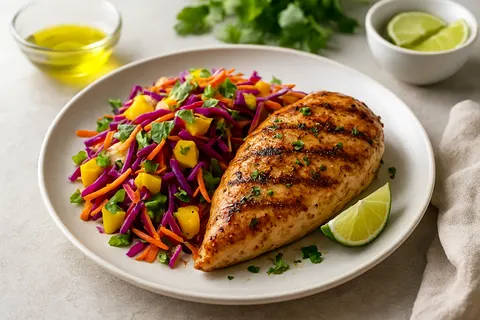 Cilantro-Pepper Grilled Chicken & Mango Slaw