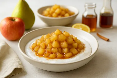 Chilled Apple-Pear Compote over Coconut “Cream”