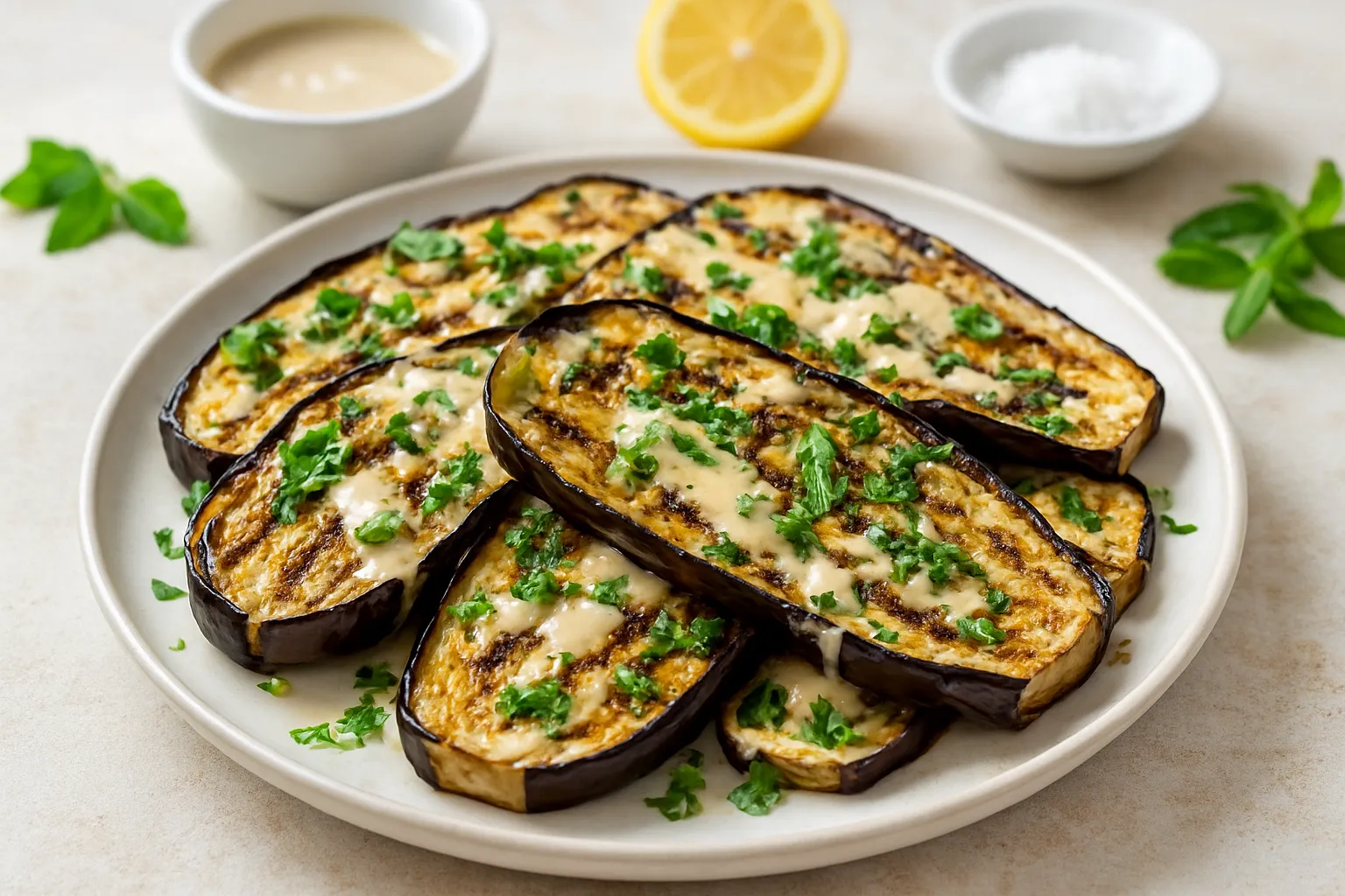 Grilled Eggplant with Tahini and Herbs