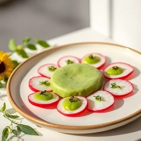 Minted Pea & Lemon Purée on Radish Coins